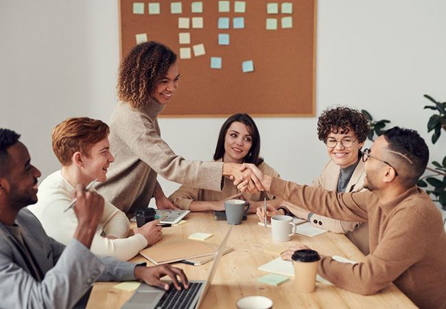 Team meeting handshake